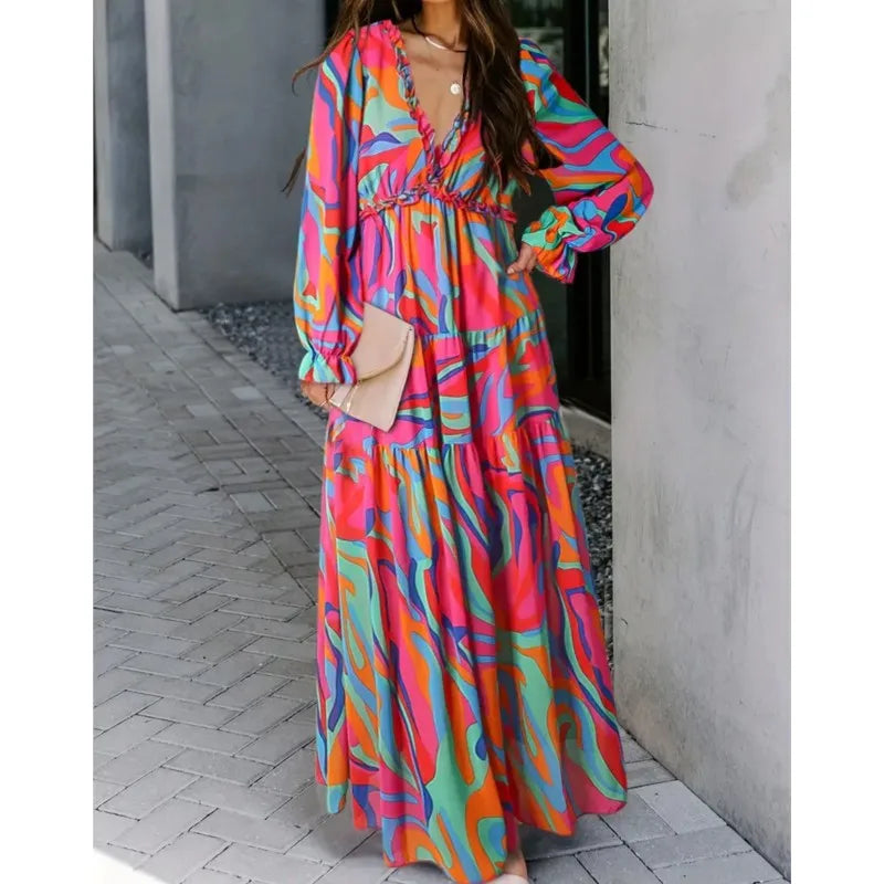 Calantha™ | Boho V-Neck Corset Maxi Dress