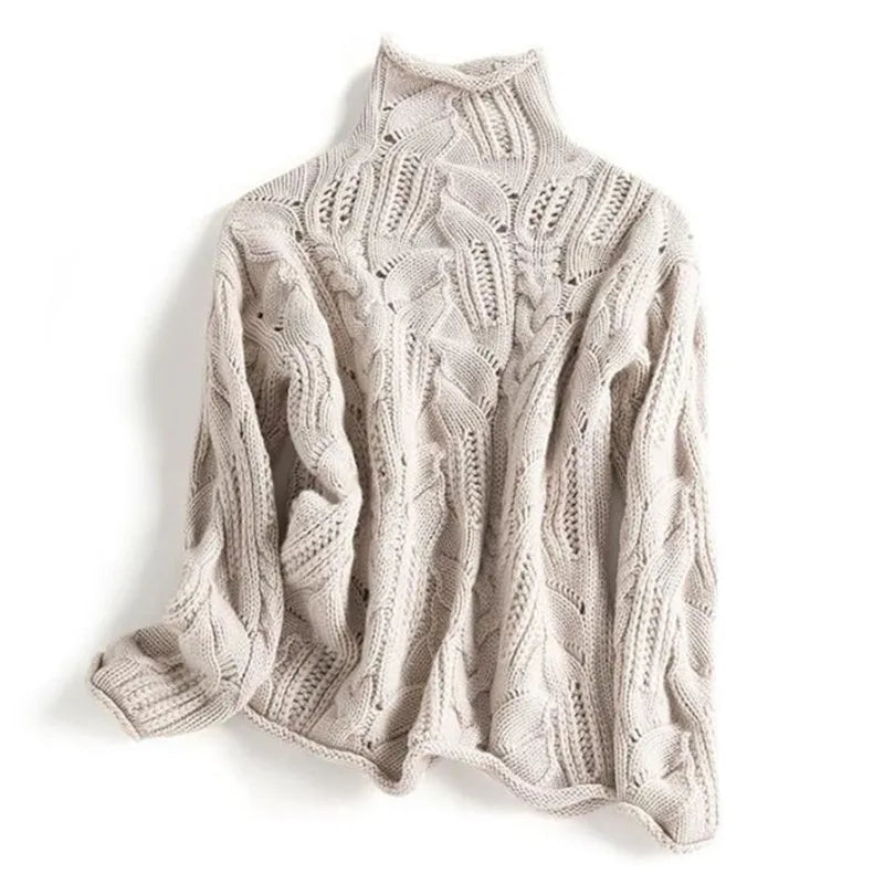 LuxeLoop Wool Pullover Hollow Wool Sweater Women Causal Loose Solid Knit Pullover