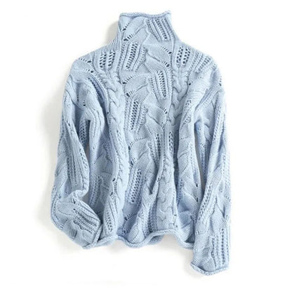 LuxeLoop Wool Pullover Hollow Wool Sweater Women Causal Loose Solid Knit Pullover