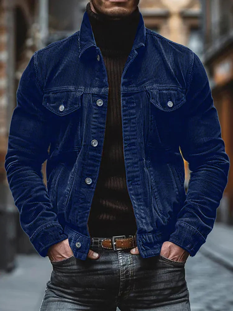 Casual Streetwear Plaid Jacket| Men's casual plaid coat with a turtleneck, loose-fit long-sleeve jacket with a pocket, stylish and simple streetwear.