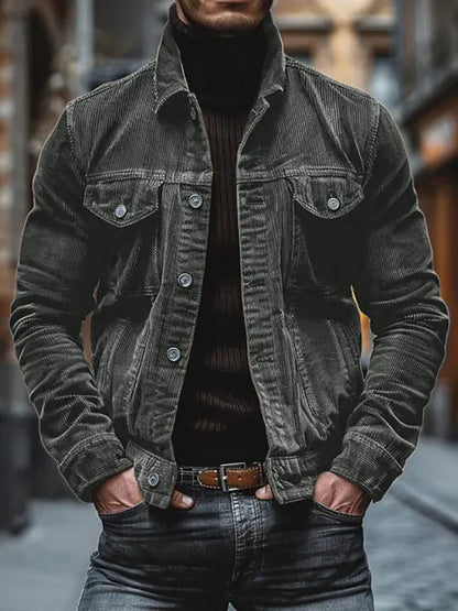Casual Streetwear Plaid Jacket| Men's casual plaid coat with a turtleneck, loose-fit long-sleeve jacket with a pocket, stylish and simple streetwear.