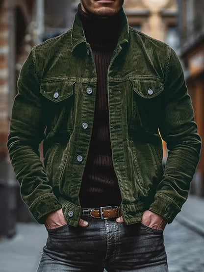 Casual Streetwear Plaid Jacket| Men's casual plaid coat with a turtleneck, loose-fit long-sleeve jacket with a pocket, stylish and simple streetwear.