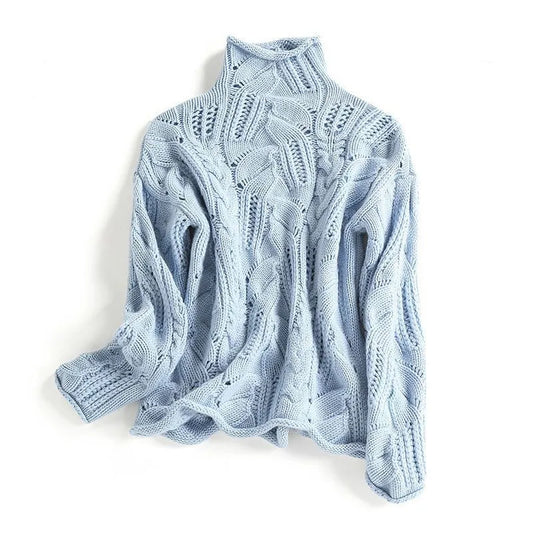 LuxeLoop Wool Pullover Hollow Wool Sweater Women Causal Loose Solid Knit Pullover
