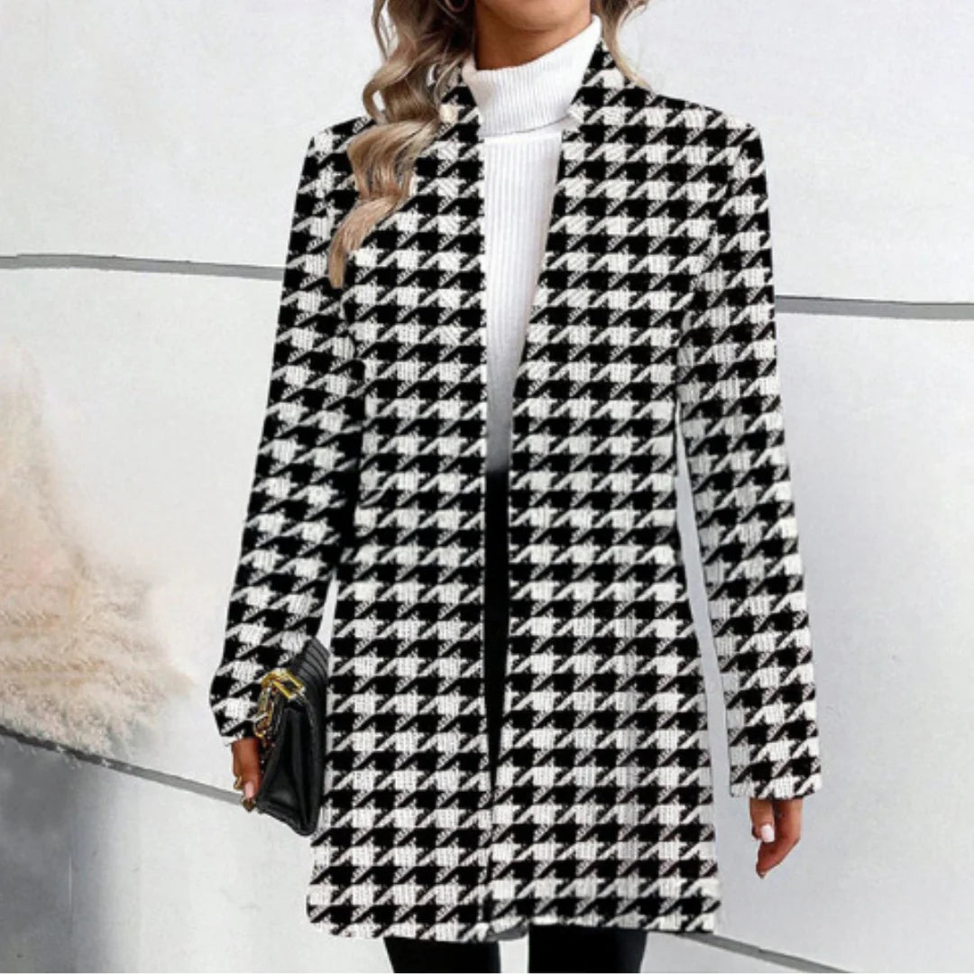 Timeless Stand Collar Coat| Stylish medium-length jacket with a stand collar and elegant European-American design.