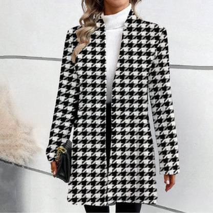 Timeless Stand Collar Coat| Stylish medium-length jacket with a stand collar and elegant European-American design.