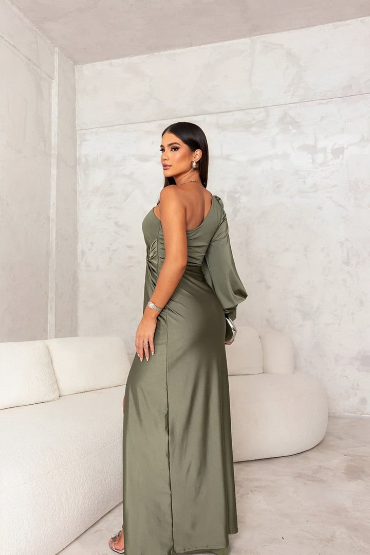 Raglan Plaid Sexy Slit Maxi| New Women's Clothing Raglan Plaid Waist-Fitted Side Slit Sexy Long Dress European And American Style Fashion