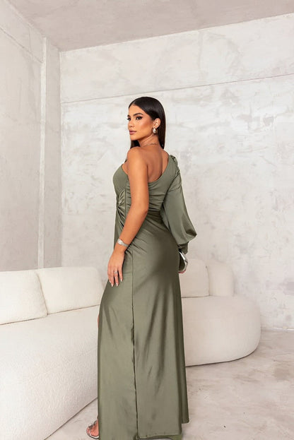 Raglan Plaid Sexy Slit Maxi| New Women's Clothing Raglan Plaid Waist-Fitted Side Slit Sexy Long Dress European And American Style Fashion